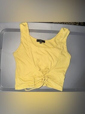 Vibe Yellow Ribbed Tie-Front Crop Tank